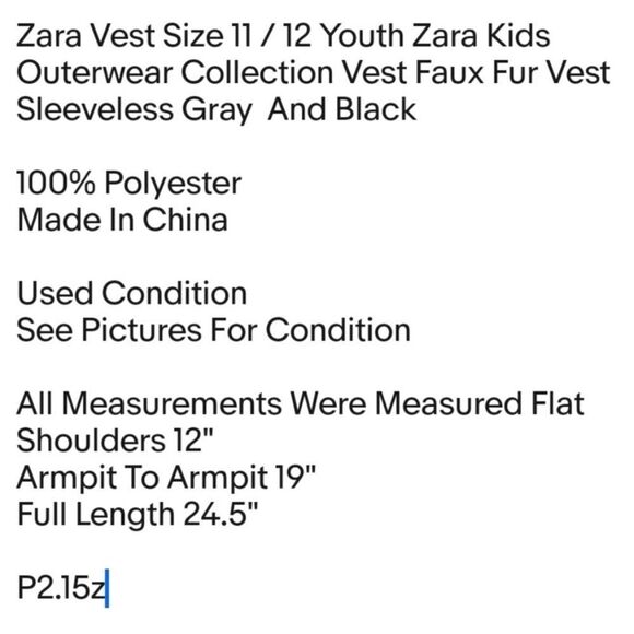Zara Vest Size 11 / 12 Youth Zara Kids Outerwear Collection Vest Faux Fur Vest - Picture 2 of 5